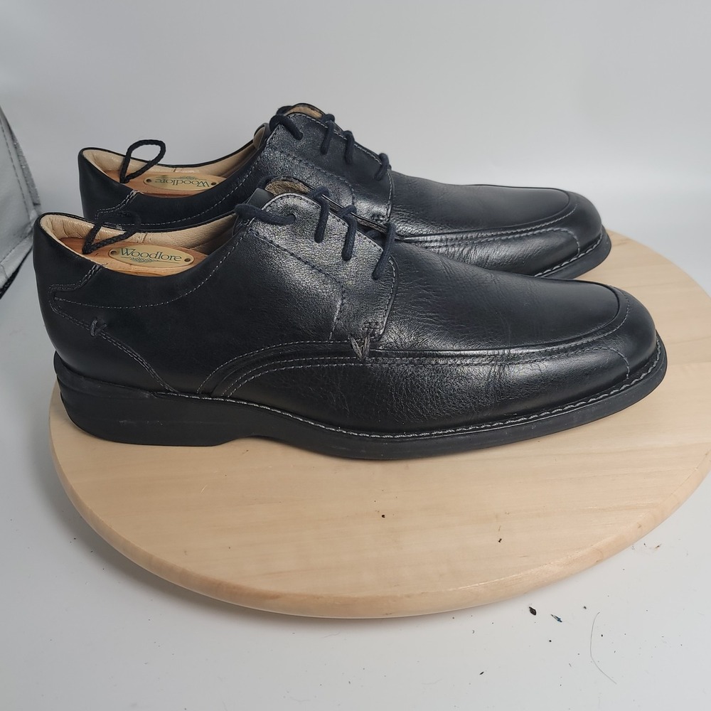 Men's 11 M JOHNSTON & MURPHY Black Leather Moc Toe Derby Comfort Dress Shoe